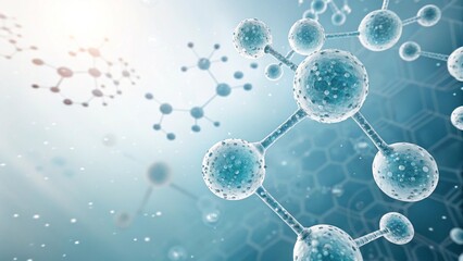 Laboratory scientific research visualization with clear molecules, biotechnology background with floating atoms and molecules