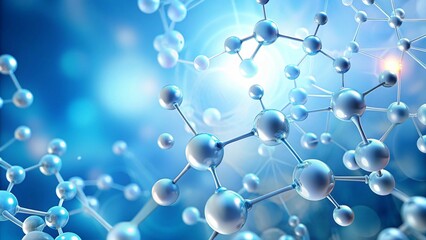 Abstract representation of atoms and molecules in chemistry, medical and healthcare molecular visualization with bright highlights