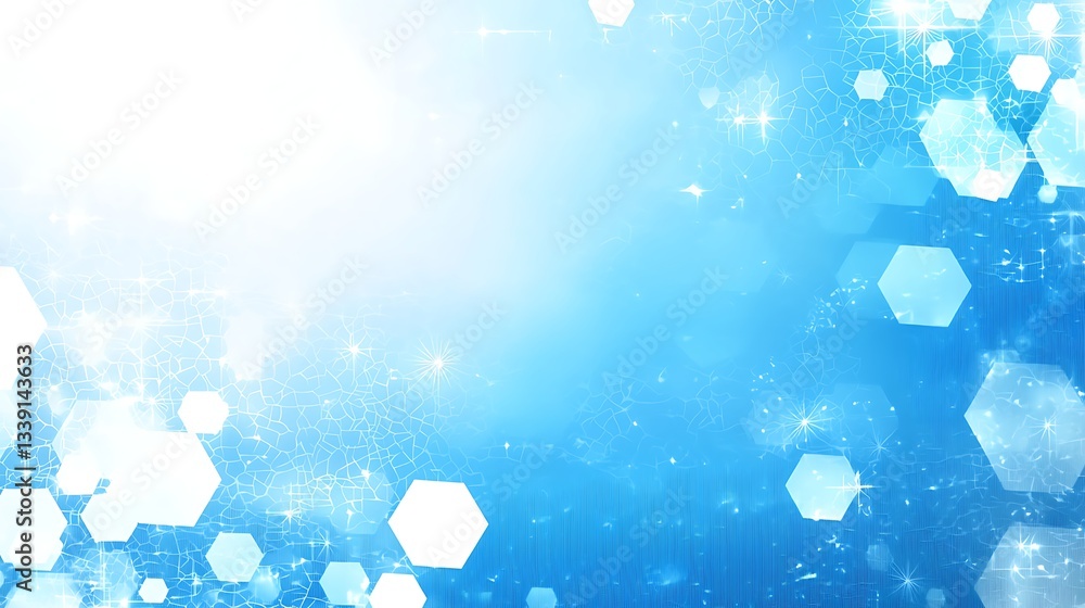 Aufkleber bright blue abstract background with hexagonal shapes and sparkling effects for creative projects