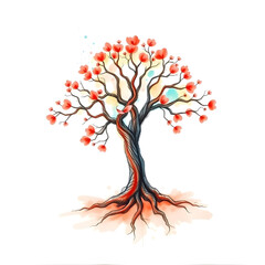 Abstract red tree of life painting wall artwork with awesome background art illustration design
