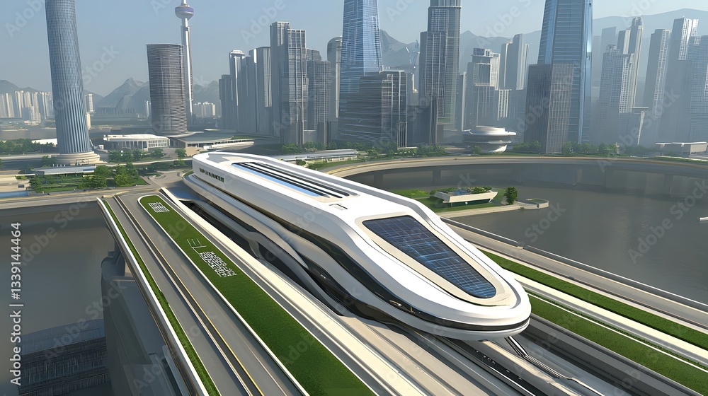 Poster futuristic ai driven renewable energy powered high speed train seamlessly integrating with an ultra 