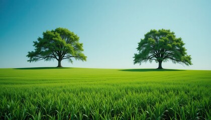 Obraz premium Lush green trees serene landscape nature scene open field panoramic view tranquility