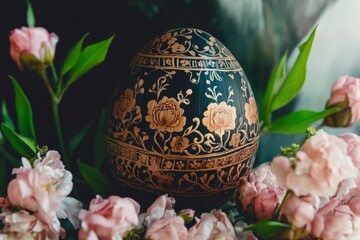 Decorative easter eggs on vibrant orange background with leaves and florals