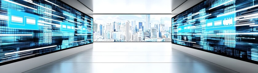 Futuristic cityscape featuring a sprawling metropolis with towering skyscrapers modern architecture