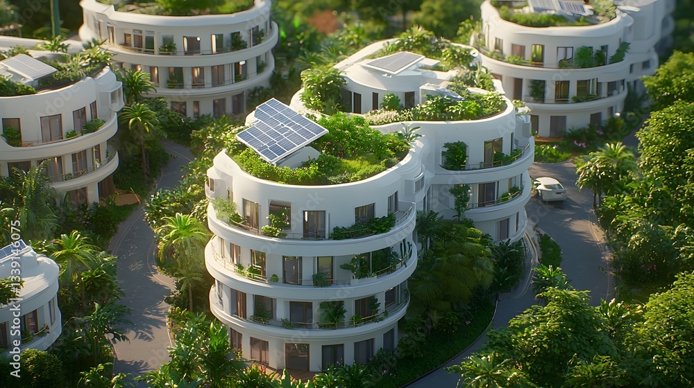 Poster innovative 3d rendering of a futuristic sustainable smart city powered entirely by renewable energy 