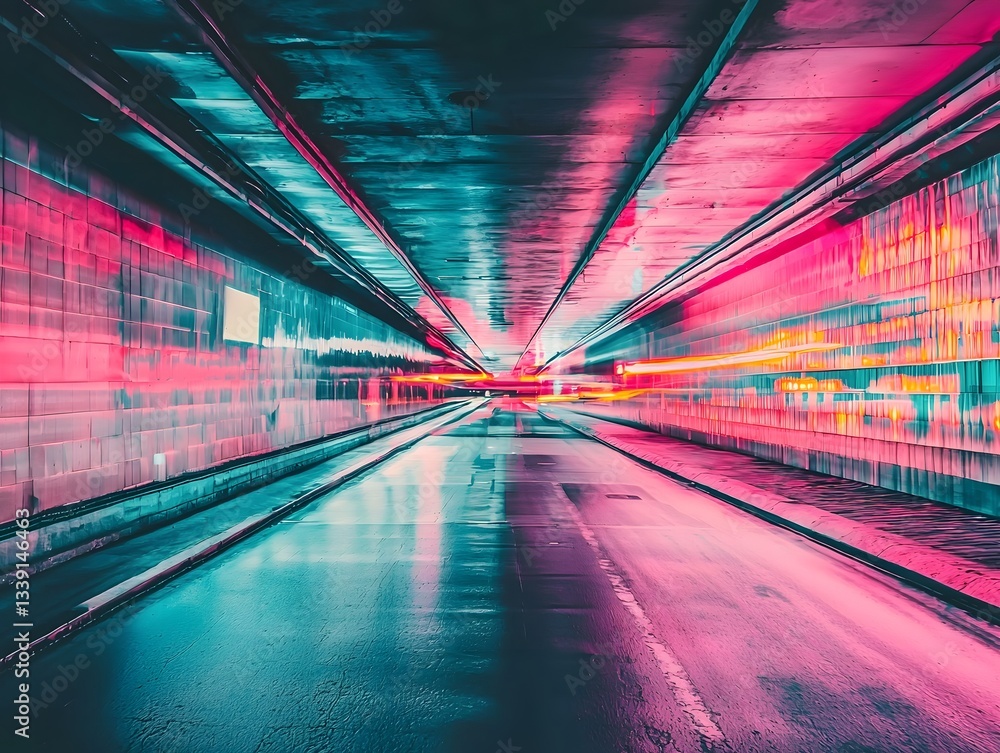 Poster mesmerizing neon lit tunnel with endless reflections creating a hypnotic futuristic visual effect vi