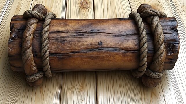 Rustic wooden log with rope accents.