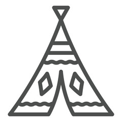 Indian wigwam line icon, west desert concept. Vector graphics. Cone house with sign on white background, outline style icon for mobile or web design. © iconqueen