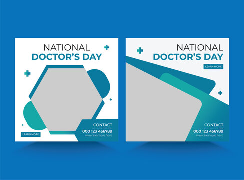 National doctors day hand drawn ig post collection, Happy Doctor's Day. July 1st. National Doctor's Day Vector Design Template. National Doctors day social media banner design template