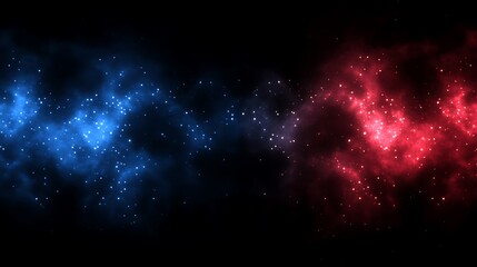 Glowing blue and red cosmic nebulae filled with bright stars