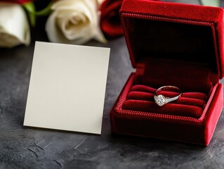 Engagement ring for roses, note, proposal.