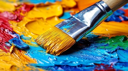 Fototapeta premium Paintbrush in vibrant oil paints.