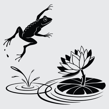 recommend clip art: A frog leaping from a lily pad into the water image silhouette design vector art and illustration