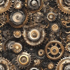 Pattern seamless of Intricate Arrangement of Vintage Gears and Cogs in Complex Mechanical Design