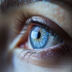 Close-up of an open human eye. Ophthalmologist, vision, attention, make-up, attention.