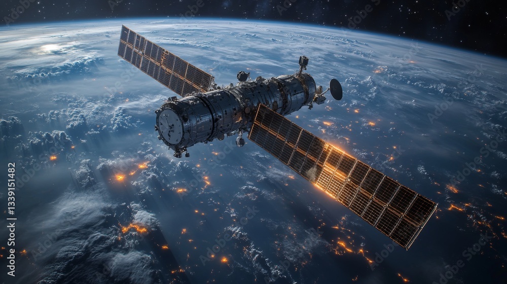 Poster a satellite operates in low earth orbit, gathering telemetry data on cosmic radiation and atmospheri