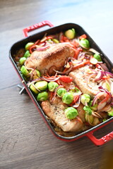Oven-Roasted Turkey Breast with Brussels Sprouts and Bacon
