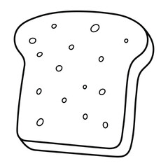 Toasted bread slice vector illustration. Hand-drawn breakfast toast icon in doodle style. Black line art isolated on white background.
