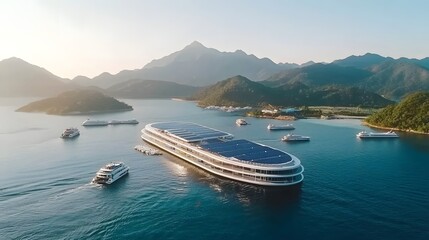 Cutting Edge Floating Solar Farm on the Ocean Generating Renewable Energy for a Sustainable Future  Futuristic Photovoltaic Panels Harnessing Clean Power from the Sun and Sea