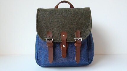 Stylish Canvas Backpack with Green Flap and Brown Leather Straps Perfect for Everyday Use and Travel
