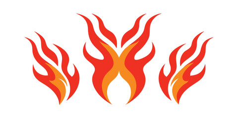 Three stylized fire flames graphic design elements.. Vector  for greeting card, banner, poster, t-shirt
