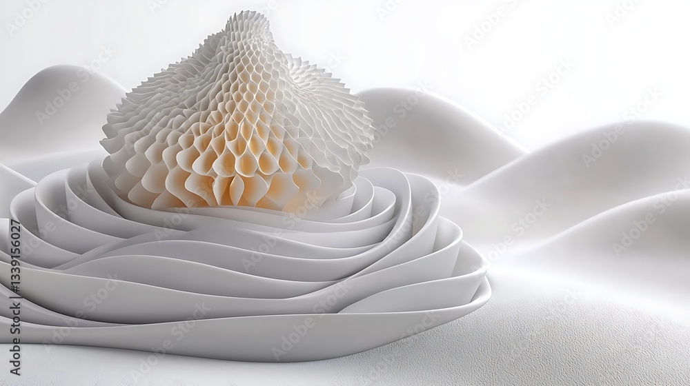 Poster abstract paper art composition with textured layers and soft white tones in modern minimalist style