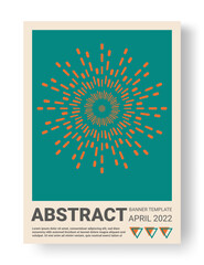 Graphic circle pattern. Abstract banner template. Creative contemporary background. Vertical poster design. Round sun on green. Minimalistic flyer or brochure, vector trendy illustration