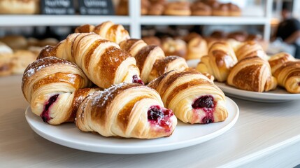 Delicious Croissants on a Plate Showcasing Flaky Pastry and Delightful Aroma