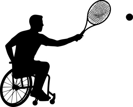 recommend clip art: The silhouette of the wheelchair tennis player. Silhouette vector of disabled person in a wheelchair playing tennis. wheelchair tennis man silhouette. Vector illustration on a white background
