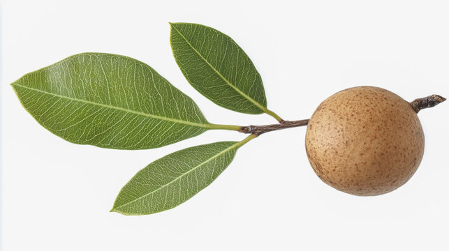 High-quality PNG image of a macadamia nut and its green leaf isolated on a white background
