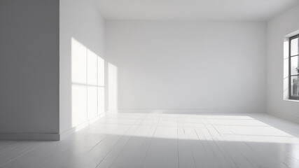 Fototapeta premium modern simple empty room with white walls and shadows on the wall and floor