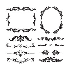 set of vintage decorative frames with ornate calligraphic design elements and floral patterns