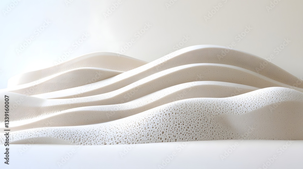 Poster futuristic simulated landscape of smooth composite dunes and waves in a material science research la