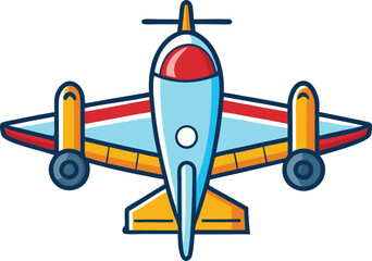 Vector illustration of colorful airplane design, A vibrant vector illustration of a small airplane with bright colors and simple, playful design.
