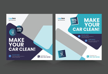 Car wash and Services Social Media Post, auto repair shop service banner pack template, car wash service