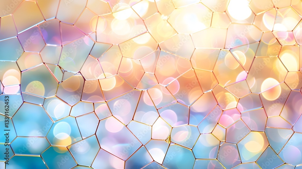 Poster mesmerizing pastel mosaic glass pattern with softly glowing and iridescent tiles that are beautifull