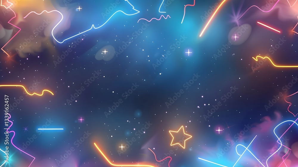 Poster mesmerizing seamless pattern of neon lightning bolt and starburst elements in a vintage 90s arcade i