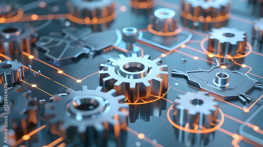 Aufkleber seamless robotic gear and cog pattern with mechanical joints and neon lit edges featuring an industr