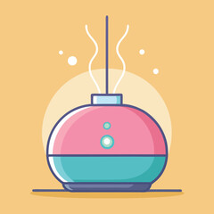 Colorful Aromatic Diffuser with Steam Vector Illustration, A vibrant vector illustration of a colorful aromatic diffuser emitting steam, with a modern and simple design.
