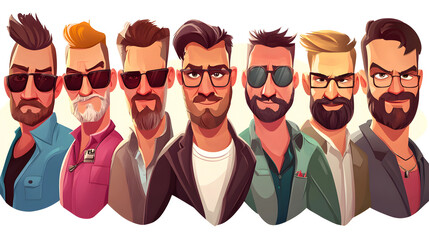 Diverse Group of Men Avatars Character Cartoon Vector Illustration for Designs