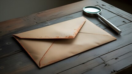an old envelop with glass magnifier, space for copy