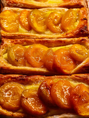 Apricot Danish Pastry Fresh Baked Puff Pastry Glazed Fruit Professional Food Photography Sweet Breakfast Bakery Menu Gourmet Patisserie Golden Crust Delicate Layers