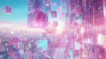 Obraz premium Ultra detailed 3D holographic visualization of a futuristic AI powered e commerce automation system revolutionizing global logistics and intelligent shopping experience with floating neon interface