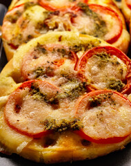 Homemade Pizza Margherita Fresh Tomatoes Melted Mozzarella Italian Herbs Restaurant Menu Professional Food Photography Artisan Pizza Close-up Gourmet Italian Cuisine