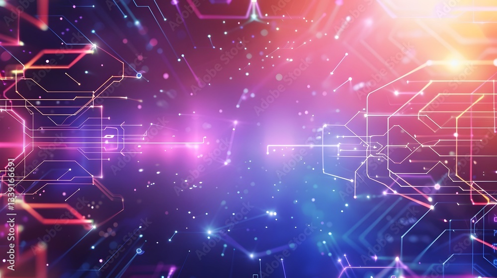 Poster vibrant grid based geometric pattern with bright neon pink and purple tones creating a futuristic di