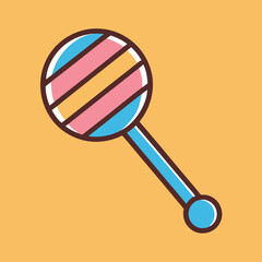 Colorful Baby Rattle Vector Illustration, A simple and vibrant vector illustration of a baby rattle with soft pastel colors and playful design.
