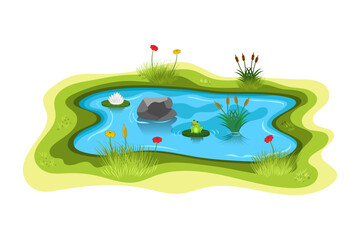 Obraz premium Serene Pond with Wildlife and Vegetation