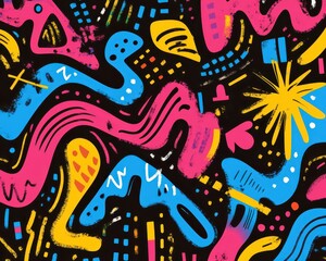 Retro graffitistyle doodle patterns with multicolor vibrant dynamic lines