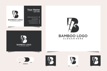 Set Of Modern Minimalist Business Card Templates With Bamboo Logo Design © kaa