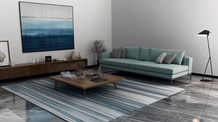 Fototapeta premium Modern living room interior with sofa, armchair, coffee table and floor lamp, home design